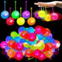 36 Pack Light Up Bouncy Balls LED Spiky Ball with Rope Fidget Sensory Stress Toys Grow in The Dark Flashing for Party Favors, 2.6 Inch