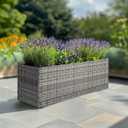 SUNNYPARK Gray Rectangular Planter Box All-Weather PE Rattan Large Modern Planters with Removable Liner Indoor Outdoor Decorative Flower Pot for Patio, Balcony, Garden, 36''x12''x16''