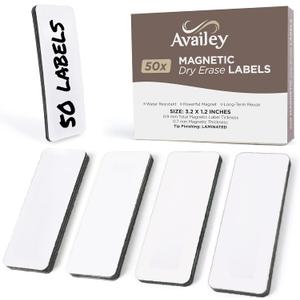 Availey 50 Pieces (3.2 x 1.2) - White Magnetic Dry Erase Labels - Reusable Strips for Classroom, Home Office, Garage, Refrigerator Blank Writable Erasable Cards Name Tags Students Locker Shelf