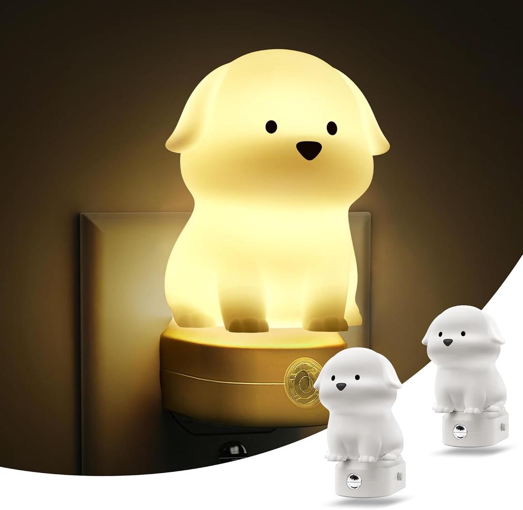 L LOHAS LED Plug in Night Light for Kids 2 Pack, 3D Cute Puppy Night Lights with Dusk to Dawn Sensor, RGB+Soft White 3000K Dog Night Light, Christmas Birthday Gift Nightlight for Kids, Room Decor