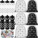 12 Pcs 24 Oz Volleyball Water Bottle Bulk Drawstring Bag and 50 Sticker Set Include 6 Volleyball Theme Squeeze Water Bottle 6 Drawstring Backpack for Team Gifts Sport Events Party Favors