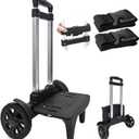 Backpack Trolley, Wheeled Cart Aluminum Alloy,Luggage Cart with 2 Large Tank Wheels,Folding Hand Truck with Luggage Straps for Bags,Lunch Backpack,Golf Bag,Teenagers,Adults,School,Travel (Black)