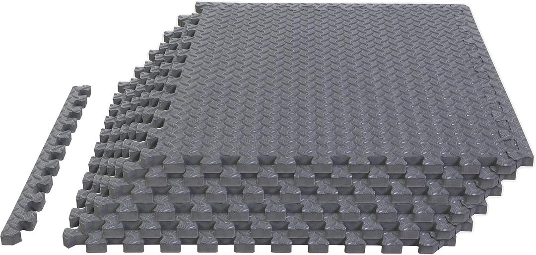 TCE AUPM002GY Interlocking Foam Mat Protective Exercise Workout Puzzle Floor Mat Tiles for Home Gym Equipment - 6 Pieces, 24 Square feet, Gray