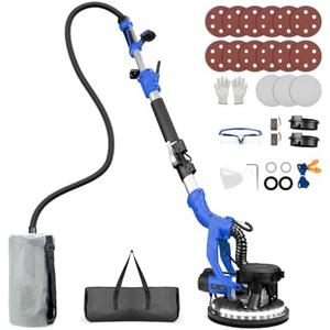 Drywall Sander, 1000W Popcorn Ceiling Removal Tool, Foldable Automatic Drywall Sander with Vacuum Dust Collection, LED Light, 6 Variable Speed 800-2200RPM,15Pcs Sanding Discs (Blue）