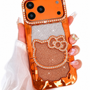 Bonoma Glitter Case for iPhone 17 Pro, Cute 3D Orange Cat Pattern | Plating Bling Case,Camera Protection Sparkly Slim Soft Back Cover for Women Girls