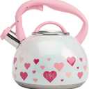 Paris Hilton Whistling Stovetop Tea Kettle, Stainless Steel with Iridescent Heart Design, Soft Touch Handle, 2.5-Quart, Iridescent