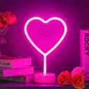 BHCLIGHT Pink Heart Neon Sign, Valentines Day LED Neon Light Battery Operated or USB Powered Valentines Pink Heart Lights, Table Lamp for Galentines Day Decorations, Wedding, Gifts for Women, Lover
