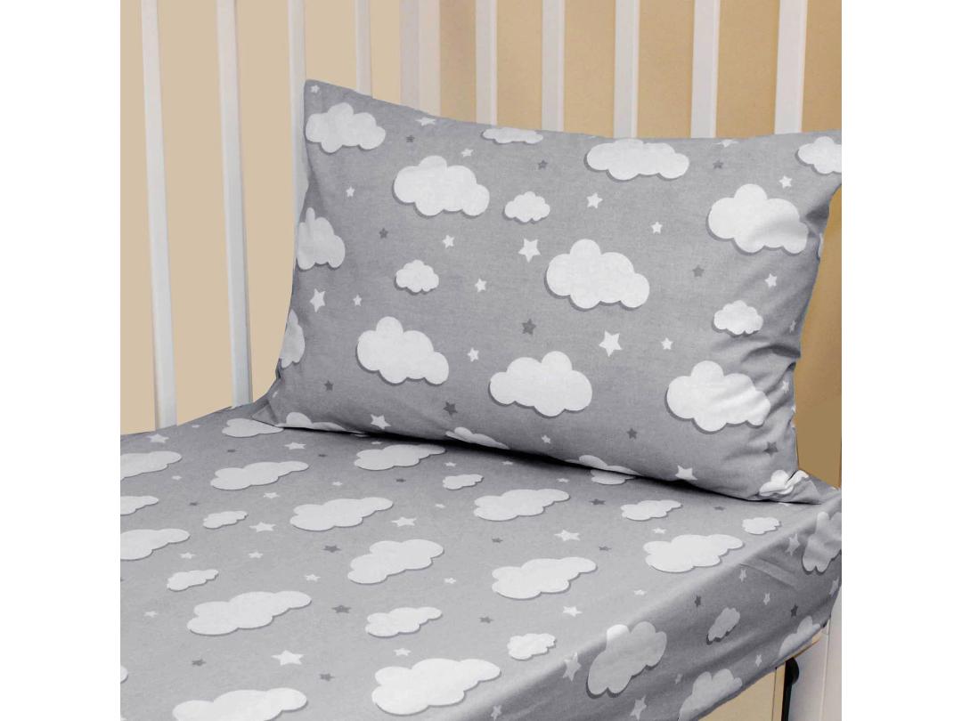 Toddler Pillowcase/Pillow Cover Set - 25x21.6 Inch - Lightweight, Breathable & Super Soft Grey (Clouds & Stars)