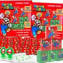 Super Mario Holiday Party Favor Boxes Set - Bundle of 40 Super Mario Bros Stickers, Tattoos, Stampers for Non-Candy Halloween, Trick or Treat, More