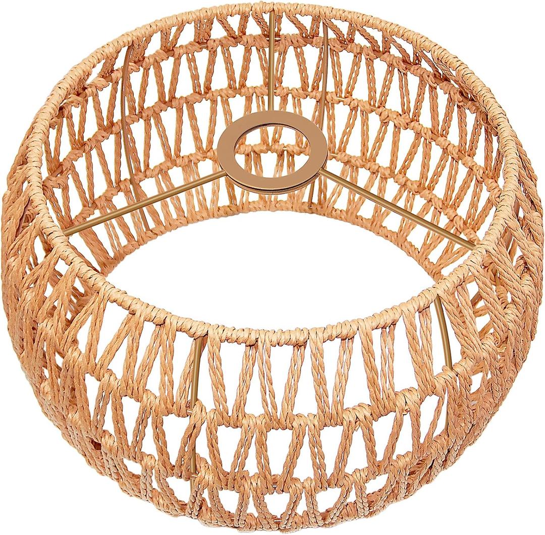 Hanging Pendant Lamp Shade(12.6"6.7"),Boho Rattan Lampshade,Hand-woven Wicker Light Shade for Floor Lamps,Table Lamps,Wall Sconces