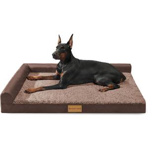 Patas Lague Orthopedic XL Dog Bed Large Sized Dog 48''X30'', Waterproof L Bolster Big Large Pet Sofa Beds with Removable Washable Cover, Soft Comfortable Pet Couch Crate Mat with Nonskid Bottom, Brown