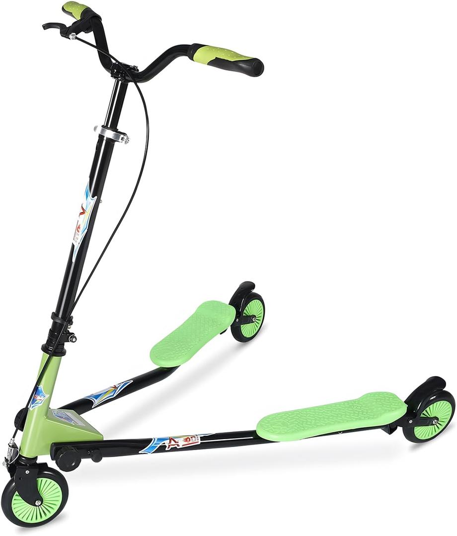 Swing Wiggle Scooter, 3 Wheels Drifting Folding Kick Scooter with 4-Level Adjustable Height/Foldable for Kids/Woman/Men Age 6+ Years Old (Green)