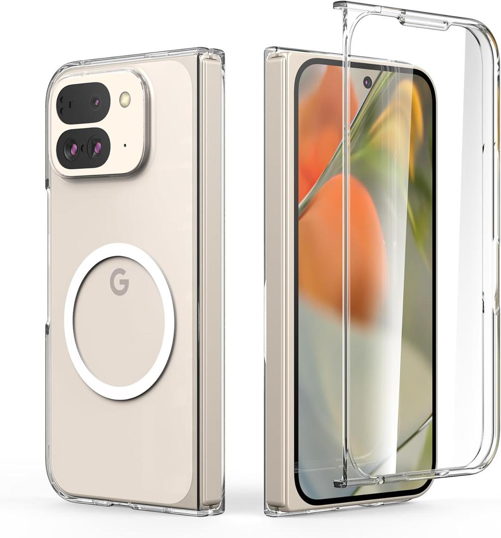 Cresee Case for Google Pixel 9 Pro Fold, Compatible with Magsafe, Built-in Cover Screen Protector, Clear Thin Hard Phone Case with Magnets for Pixel 9 Pro Fold - Transparent