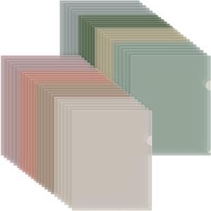 Kisston 48 Pack Clear Plastic Folder Sleeves 8 Assorted Colors Clear Document Folder Project Pockets for Letter Size 8.5x11inch for Office School Business Morandi Color