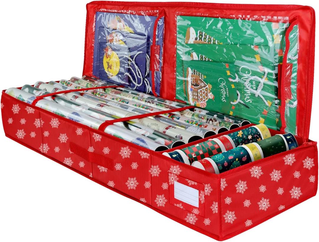 Delixike Christmas Wrapping Paper Storage Organizer, Gift Wrap Storage Bag with Pockets,600D Heavy Duty Underbed Gift Wrap Organizer Fits for Holiday Accessories Ornaments (Large)