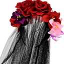Merroyal Women's Dia de los Muertos Rose Flower Costume Headpiece Halloween Day of The Dead Costume Headband (Black)