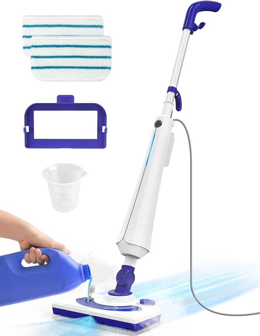 Aspiron Professional Steam Mop Cleaner, 1300W Floor Steamer with Detergent Chamber, 25S Heat Up, Lightweight Steamer for Cleaning with 2 Washable Pads, Safe for Tiles, Upholstery, Hardwood, White