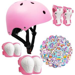 Kids Bike Helmet Set,CPSC Certified with Knee Elbow Wrist Pads Guards,Toddler Adjustable Blue Helmet for Girl Child,Sports Protective Gear Set for Bicycle Skate Scooter Rollerblading, Pink, Small: 18"-22"/ 2-8 years old