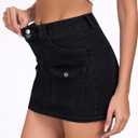 2025 Women's Stretchy Denim Skirt High Waisted Cargo Skirt Y2k Casual Mini Skirt Cute Jean Skirt with Pockets (Black)