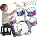 Kids Drum Set, Drum Set for Toddlers with Stool Upgraded Plastic Rock Jazz Drum Kit Musical Instruments Toys Gifts for 1-12 Years Boys Girls (Large)