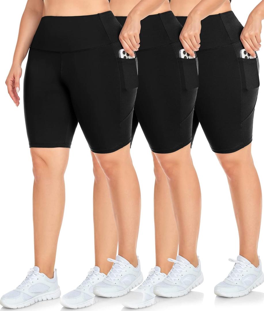 NEW YOUNG 3 Pack Plus Size Biker Shorts with Pockets for Women-High Waisted Workout Shorts NEW YOUNG 3 Pack Plus Size Biker Shorts with Pockets for Women-High Waisted Workout Shorts