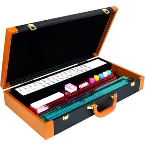 Premium Mahjong Tile Set, American Mahjong Set with 4 Racks and Pushers, 166 Mah Jongg Tiles with Wind Indicator, Dice & Chips, Manual, All In One Maahj Gifts for Travel (Black Leatherette Case), 11 inches x 21 inches
