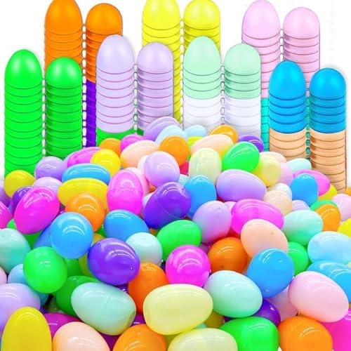FORLINX 50Pcs Empty Plastic Easter Eggs - Party Decorations, Printed Shells, Fillable Basket Fillers Stuffers, Classroom Prize Egg Supplies Toy for Kids