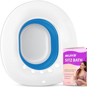 Sitz Bath for Toilet Seat, Hemorrhoids and Postpartum Care - Yoni Steam Seat - Pregnant Women and Perineal Care, Sits Bath Kit for Women - Collapsible (Blue)