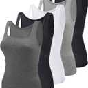 BQTQ 5 Pack Women's Tank Tops Square Neck Sleeveless Ladies Tank Top Undershirts L