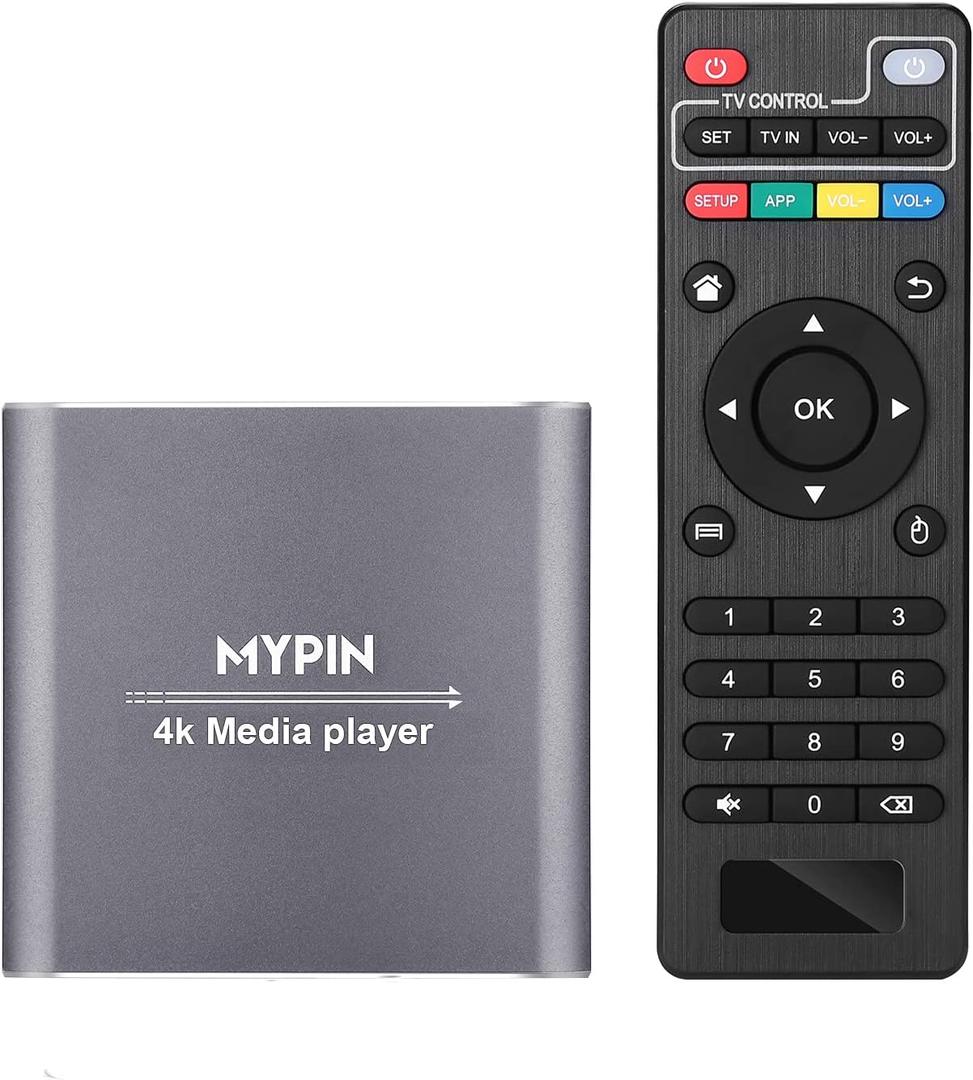 4K Media Player with Remote Control, Digital MP4 Player for 8TB HDD/USB Drive/TF Card/H.265 MP4 PPT MKV AVI Support HDMI/AV/Optical Out and USB Mouse/Keyboard-HDMI up to 7.1 Surround Sound (Grey)