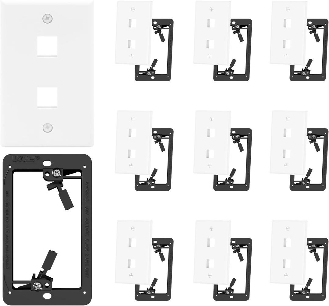 VCE Keystone Wall Plate (UL-Listed) 2-Port with Low Voltage Mounting Bracket for Ethernet, Coax, HDMI Keystone Jack Insert, 10 Pack