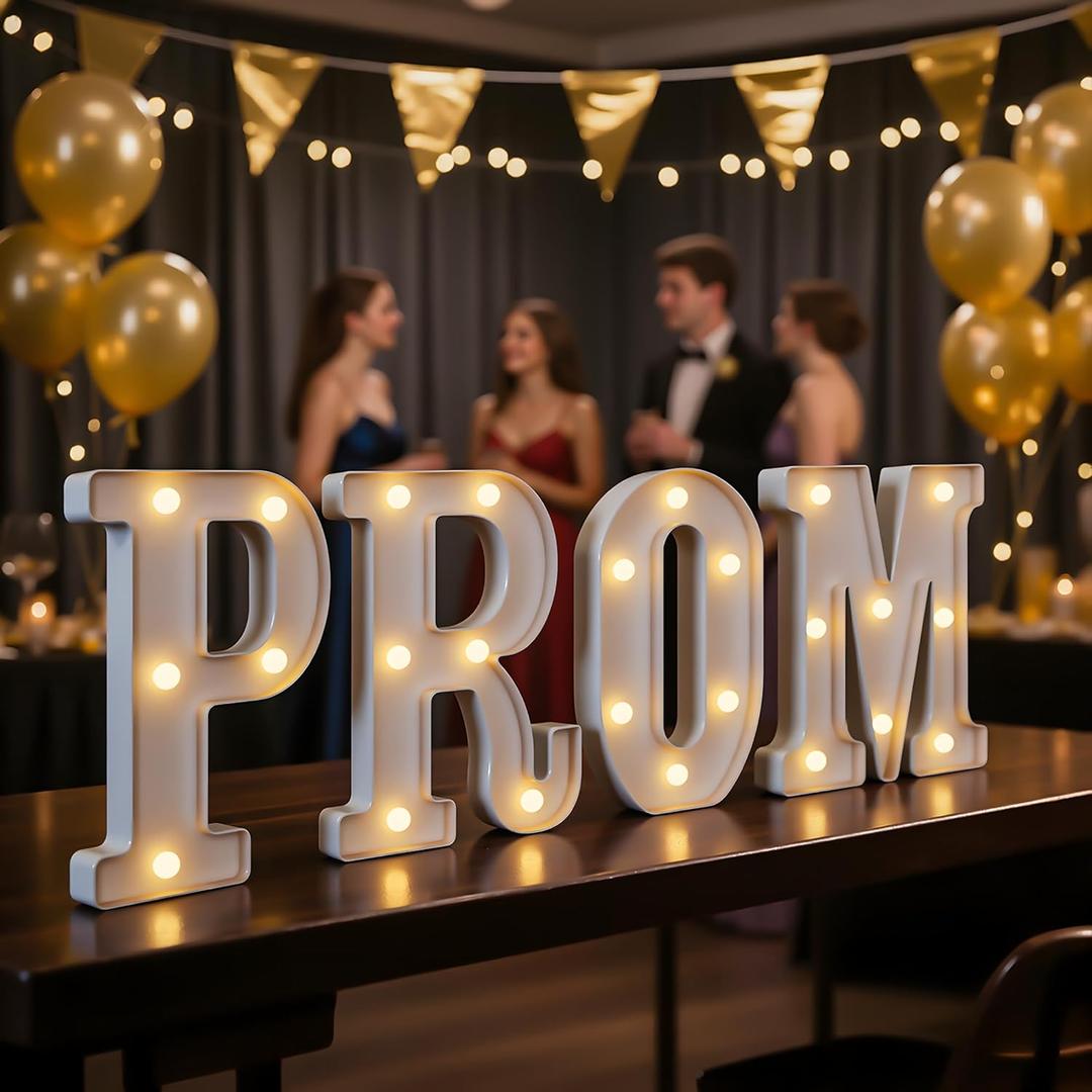 PROM Light up Letters Decorations, 2026 Graduation Decorations Marquee Letters, Light up Sign for PROM GRAD Party, Class of 2026 Preschool High School College Warm Lights Backdrop