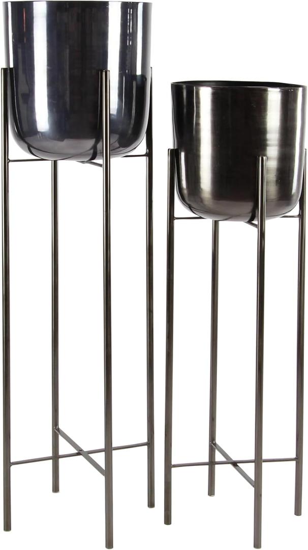 CosmoLiving by Cosmopolitan Metal Indoor Outdoor Planter Dome Large Planter Pot with Removable Stand, Set of 2 Planters 39", 46"H, Black