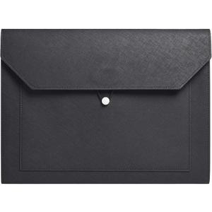 PU Leather A4 File Folder Document Holder 2 Pockets Portfolio Envelope Folder Case with Elastic String 3/4 Inch Expansion (Black)