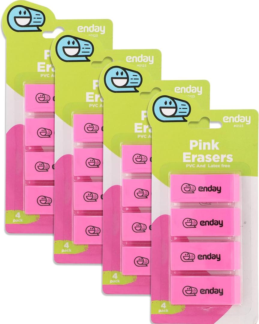 Erasers Pencil Block, Hi Polymer Large Pink Soft Eraser, Rubber and Non  Abrasive Eraser, Erasers School Supplies for Kids and Artists, Best Eraser for Drawing 4 Packs of 4 Erasers (16 PC) by Enday