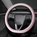 Microfiber Leather Universal 14.5-15 inch Steering Wheel Cover,Easy to Install Non-Slip Breathable Steering Wheel Protector Light Pink