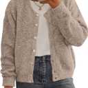 PRETTYGARDEN Fall Long Sleeve Cardigans for Women Trendy 2026 Lightweight Button Down Crewneck Loose Knit Sweater Clothes, S