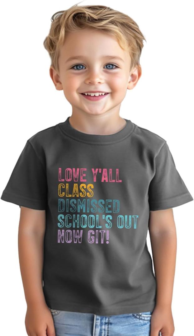 Last Day of School Shirt for Kids Toddler Boys Girls Summer T-Shirts Tops Funny Graphic Tee Short Sleeve 3-8 Years (Black)