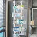 Consumest Over The Door Shower Caddy - 5 Tier Adjustable Shower Organizer Hanging with 2 Toothbrush Holders & 4 Hooks, Rustproof Organizer Shelf, Storage Rack for Bathroom, White