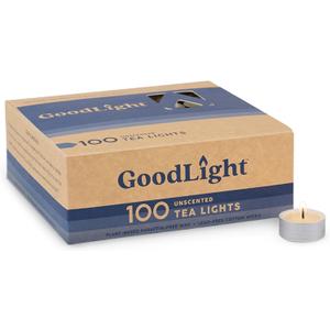 GoodLight Unscented Vegan and Paraffin-Free Tea Light Candles (100 Candles)