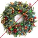 24 Inch Lighted Christmas Wreaths for Front Door, Christmas Wreath Outdoor with Pinecones Berried 50 Warm White & Multicolor Lights 8 Modes Timer Norfolk Pine Wreath Xmas Wreaths for Home Wall Window