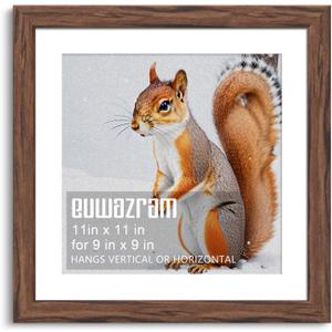 Rustic Walnut 11x11 Frame - Single Frame, 11 x 11 Poster Frame with Mat for 9x9, Picture Frames for Artwork, Puzzles, Photos and Movie Posters