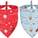 PTDECOR Christmas Dog Bandana, Santa and Deer Design Reversible Holiday Pet Scarf, Premium Durable Fabric, Red Blue Triangle Christmas Bandanas for Extra Large Dogs (X-Large)