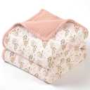 lulumoon Muslin Baby Blanket for Girl: Lightweight Cotton for Newborns - Soft Nursery Blanket for Stroller 47"×47" (Pink Floral）
