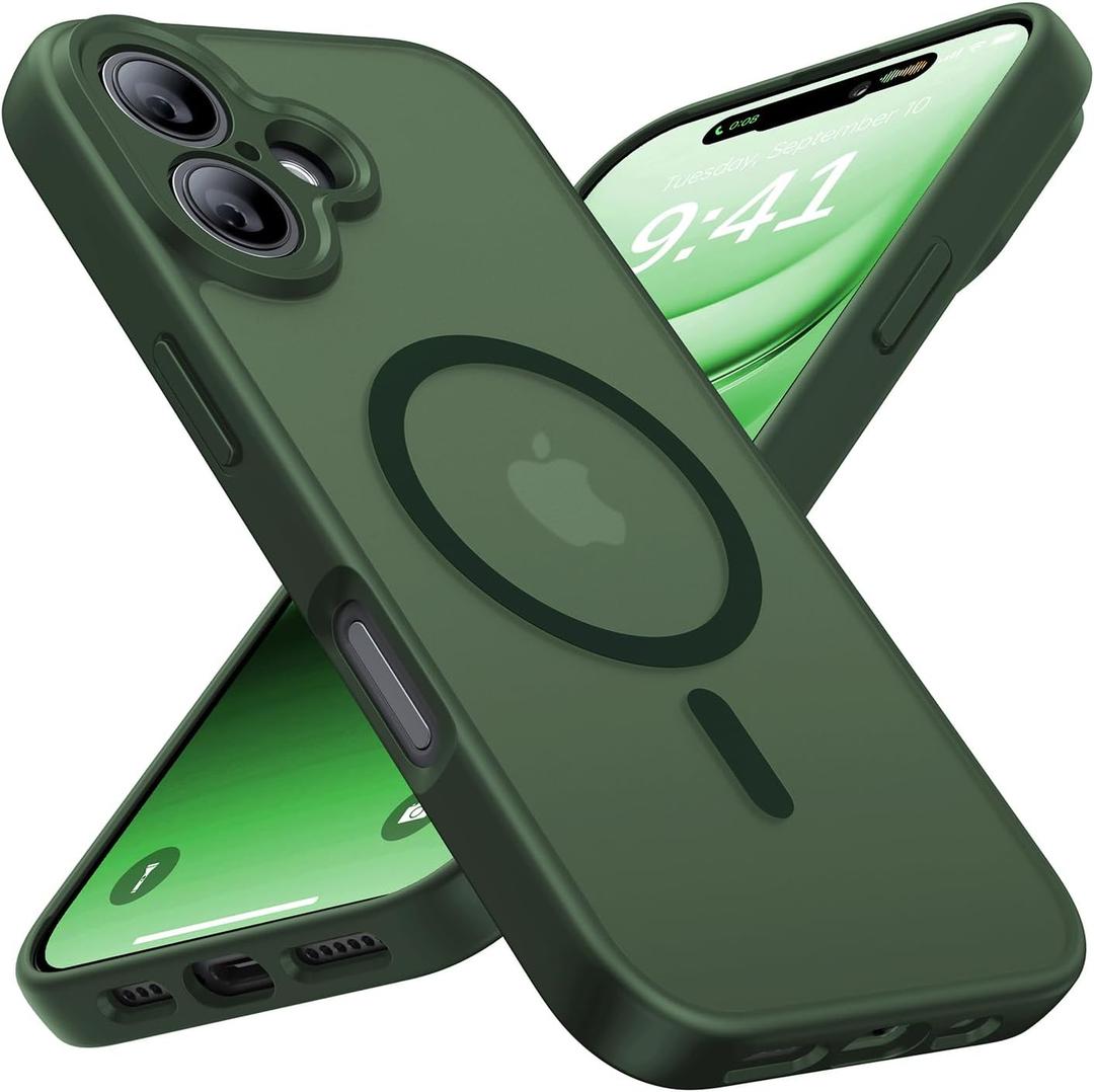 Faiono Magnetic for iPhone 16 Case [Full Camera Protection][Military-Grade Protection][Compatible with MagSafe] Shockproof Protective Slim Phone Case for iPhone 16, Forest Green