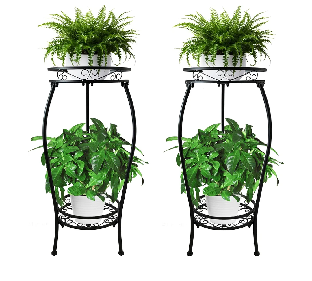 CASIMR 2Pack Plant Stand Indoor Outdoor, 2 Tier 26.6" Tall Metal Potted Holder Rack Multiple Flower Pot Stand Heavy Duty Plant Shelf Rustproof Iron Plant Round Supports Rack