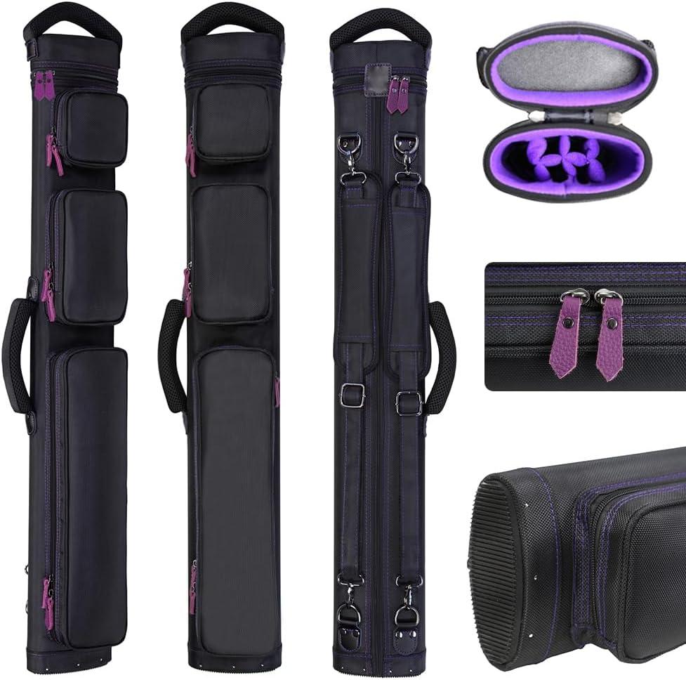 2x4 Nylon Pool Cue Case–Holds 2 Butts & 4 Shafts,Waterproof & Dustproof Pool Stick Bag Dual Shoulder Straps,Padded Handle,Smooth Dual Zippers for Pool Cue Multiple Colors
