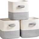 R RUNKA Storage Cube Baskets for Organizing- 3 Pack- 11 inch Square Baskets for Cube Storage, Closet Storage Bins- Woven Cube Storage Bins for Shelves- Ideal for Toy Storage |White & Grey