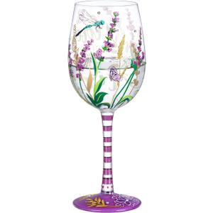 NymphFable Hand Painted Wine Glass Purple Lavendar & Dragonfly Birthday Gift for Women with Personalised Gift Box, 15oz