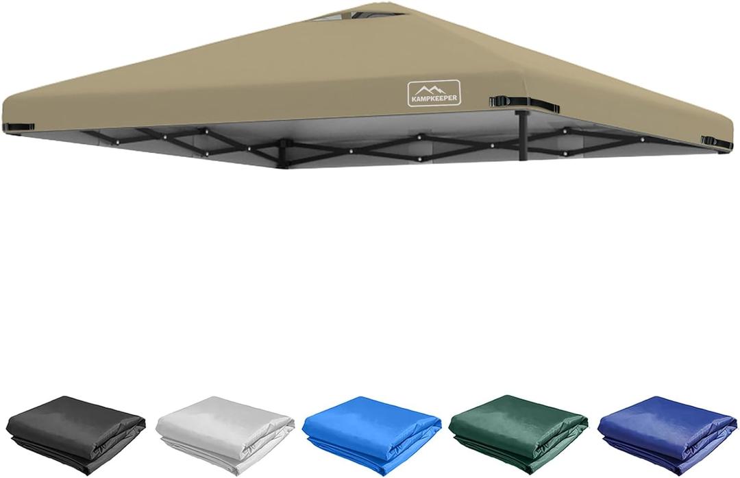 KAMPKEEPER Replacement Top Pop Up Canopy Tent Cover Roof with Air Vent and Adjustable Elastic Strap, Polyester UV Waterproof for Outdoor Garden Patio Sun Shade(Top Only) (Khaki, 10x10FT)